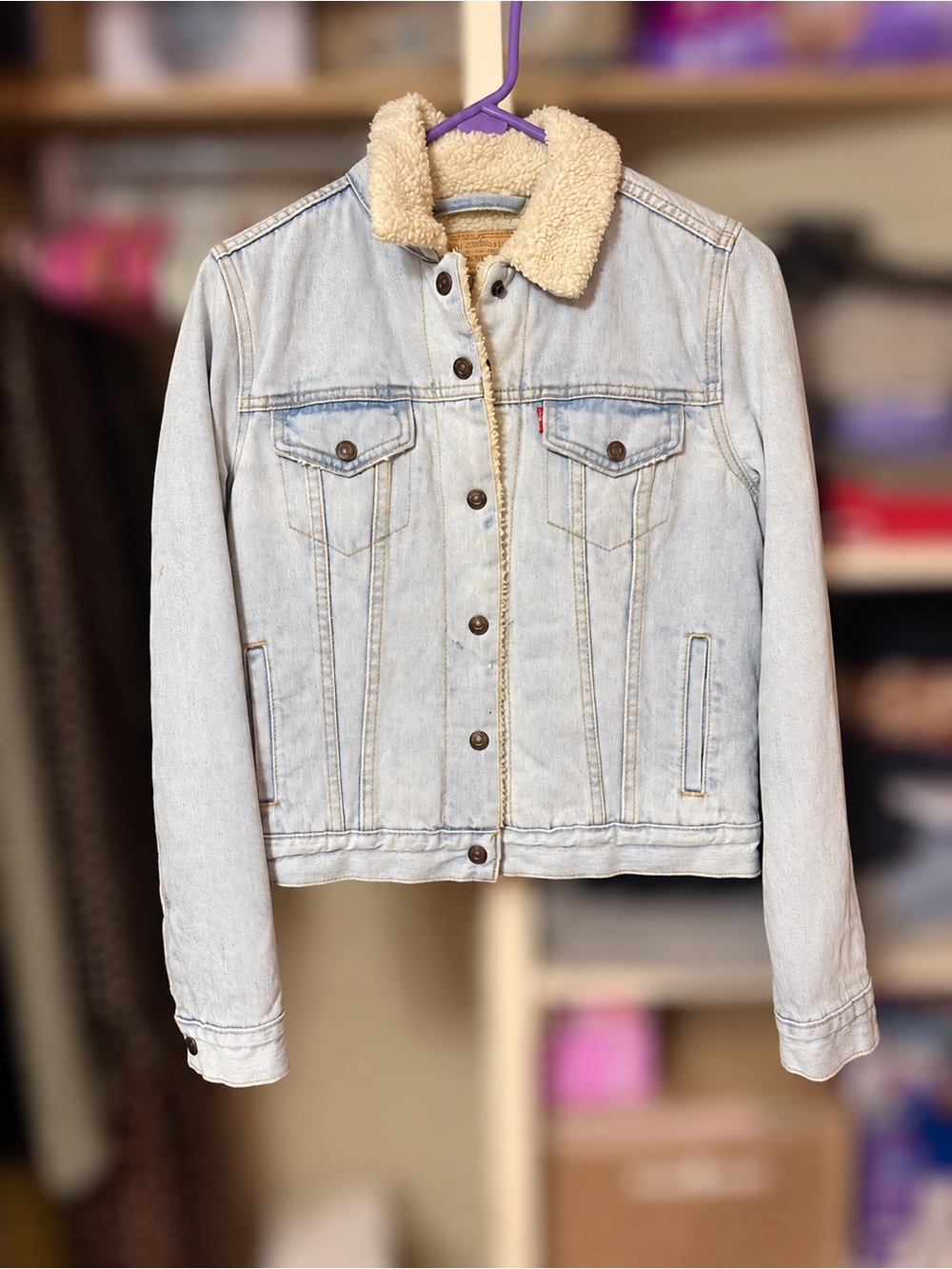 Levi's Premium Sherpa Trucker Jacket in Blue & White